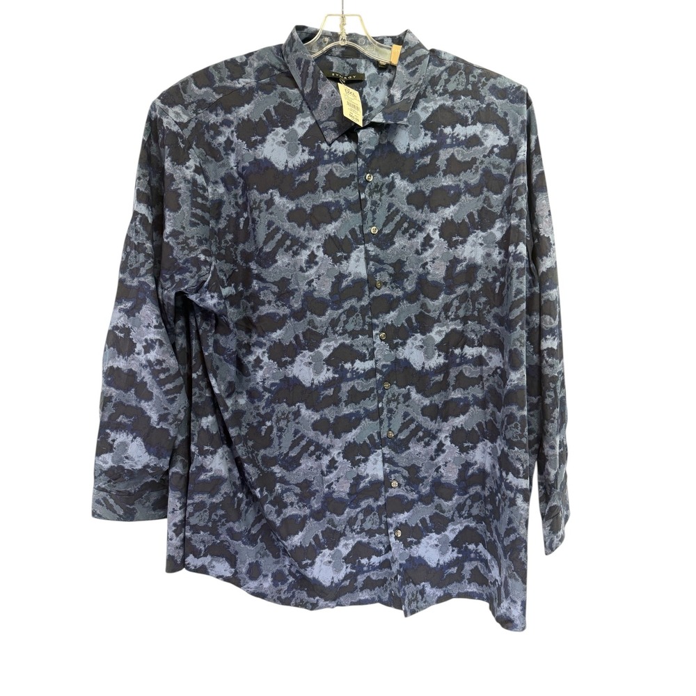 SYNRGY Mens sz4XLT  Blue Camo Print Long Sleeve Button Up Shirt (E14) NWTs‎